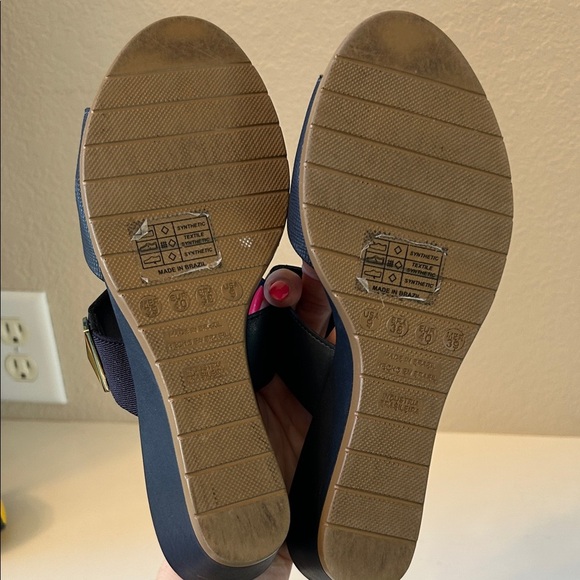 Malu Navy Blue Slide Sandals with Gold Accent - Picture 8 of 11